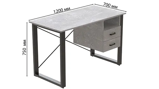 Письмовий стіл із ящиками Ferrum-decor Оскар 750x1400x700 метал Чорний ДСП Бетон 16 мм (FRD-103281) - фото 4