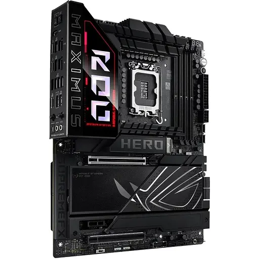 Материнська плата Asus ROG Maximus LGA1851, Z890 HERO, Z890, 4xDDR5, 1xPCI-E 5.0 x16, 1xPCI-E 4.0 x16, 1xPCI-E 4.0 x1, 4xSATA3, 6xM.2, SlimSAS, ALC4082 + ESS ES9219, Intel 2.5Gb + Realtek 2.5Gb, WiFi 7, Bluetooth 5.4, HDMI/2xType-C, ATX - фото 3