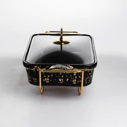 Мармитница прямоугольная Yiwu со стеклянной крышкой на металлической подставке с подогревом 35.5х19х15.5 см настольный мармит для первых блюд ML-874-13 - фото 4