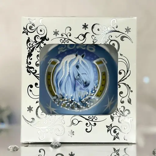 Ялинкова прикраса Санта Шоп Символ 2026 Сніжний кінь блакитний скло (4820001234060) - фото 5