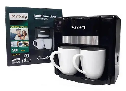 Капельная кофеварка Rainberg RB-613 на 2 чашки Черная 500 Вт - фото 1