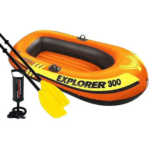 Тримісний човен для риболовлі Intex 58332 NP + пластикові весла і ручний насос 211х117х41 см