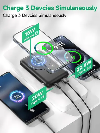 Магнітний павербанк живлення Tnibition, складний бездротовий ємністю 12000 мАг PD 22,5 Вт QC3.0 - фото 7