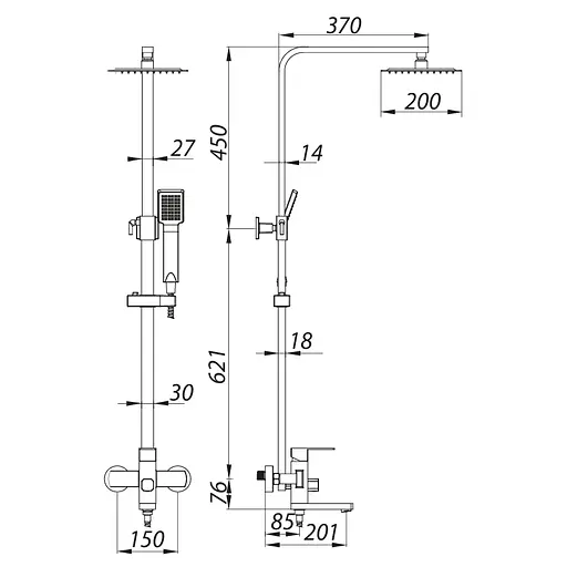 Душова система Zerix LR72433 LL1474, Нержавіюча сталь - фото 2