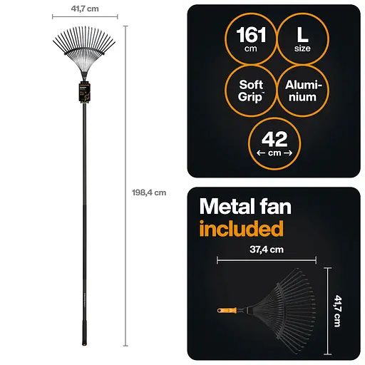 Граблі сталеві віялові Fiskars OneClick 42 см + ручка L, 161 см (1080714) - фото 2