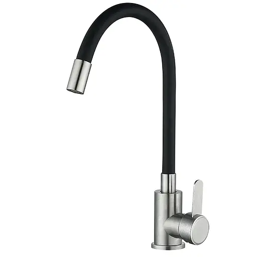 Змішувач для кухні Mixxus FAN-011 із чорним гнучким виливом MI6105 Нержавіюча сталь - фото 1