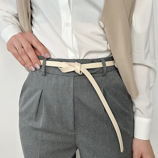 Ремень-узел кожаный молочный женский HC-1502 (115-120 см) - фото 2