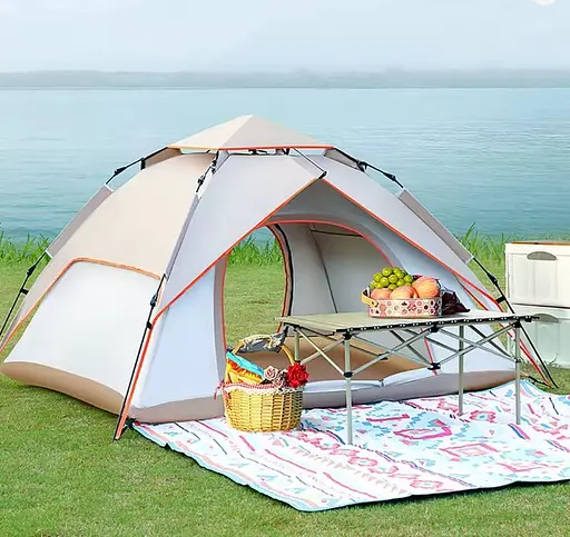 Автоматическая палатка большая на 3–4 человека с 2 входами водонепроницаемая 200×230×140 песочно-бежевая OldBro CC-BJL-A05 - фото 4