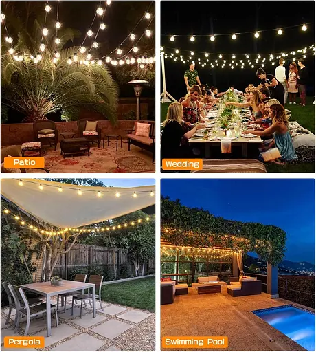 LITOHOM Солнечные гирлянды для улицы, 14M/46FT G50 солнечные гирлянды для улицы, 30 лампочек с USB-портом и пультом дистанционного - фото 7
