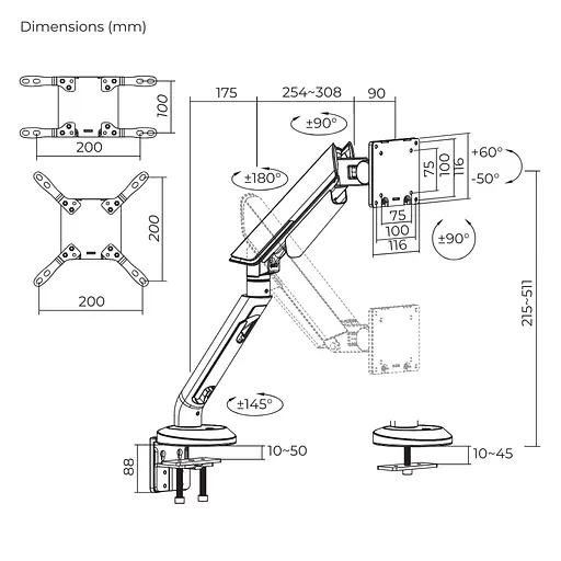 Кронштейн для монитора с RGB-подсветкой, регулировкой высоты, оборотом и наклоном ITech LDT96-C012 24-57" - фото 14