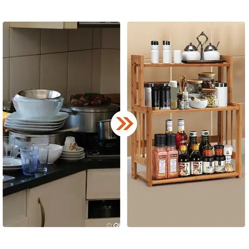 Полка-органайзер Costway Bamboo кухонная стойка бамбук 3 полки - фото 7