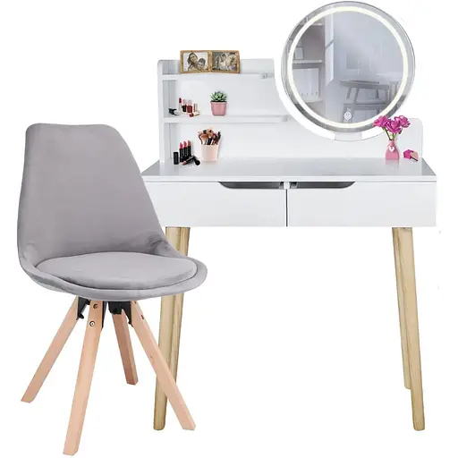 Туалетний столик Jumi Scandi LED + крісло Saida сірий