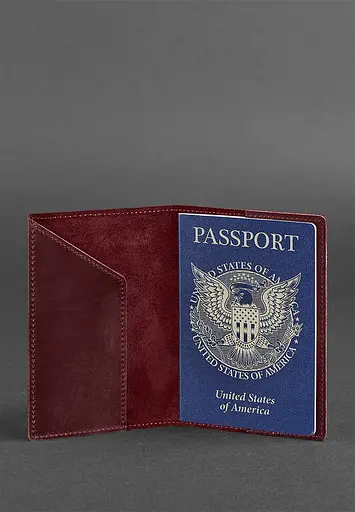 Шкіряна обкладинка для паспорта з американським гербом бордова - фото 3