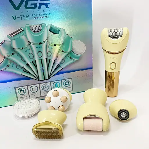 Жіночий акумуляторний епілятор 7 в 1 VGR V-756 з підсвічуванням золотий - фото 6