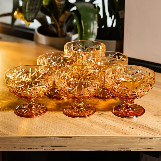 Набор креманок на ножке 6 штук 340 мл стеклянные креманки для мороженого желе и десертов Золотистый Yiwu HP-19-193 - фото 2