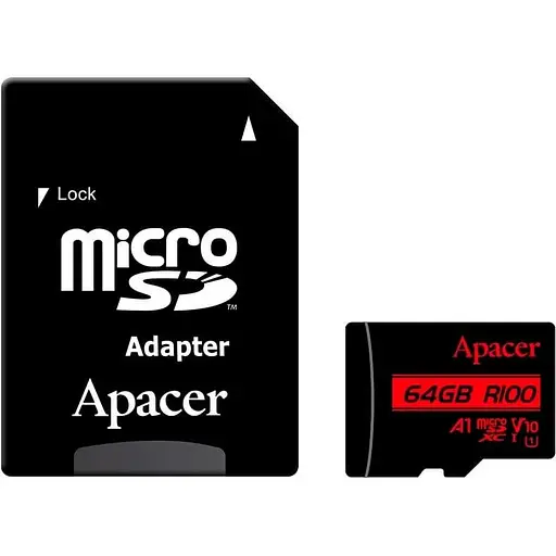 Карта памяти MicroSDHC 64GB UHS-I Class 10 Apacer + SD adapter (AP64GMCSX10UB-R) - фото 1