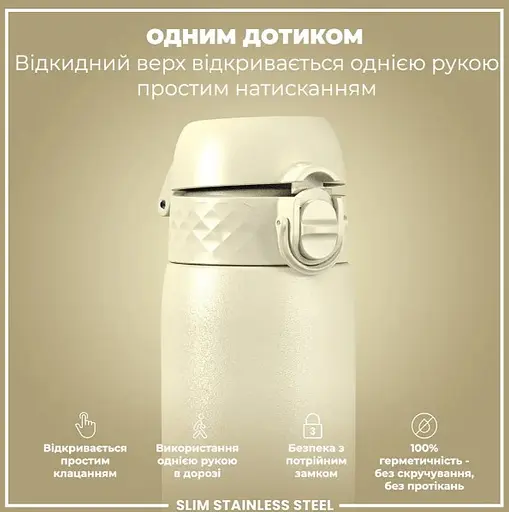 Пляшка для води ION8 металева 600 мл Stainless Steel Creamy White (I8SS600CWHI) - фото 2