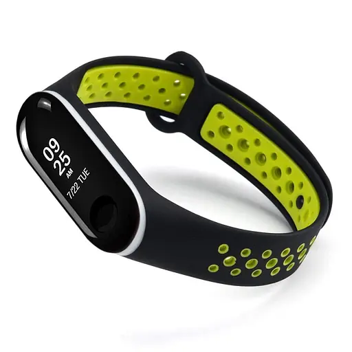 Ремінець для фітнес-браслета MiJobs для Xiaomi Mi Band 3 і 4 Nike Design чорний з лаймом - фото 4