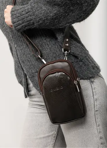 Женская кожаная сумка Sambag Modena для телефона коричневая 19 х 11 х 3 см (96199170) - фото 4