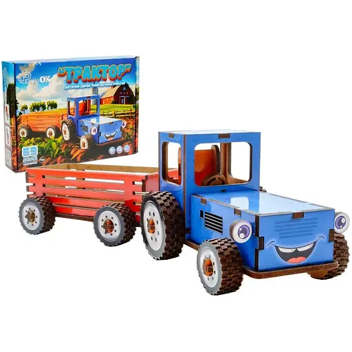 Детский деревянный 3D конструктор Трактор PuzzleOk Puz-00933 69 деталей - фото 1