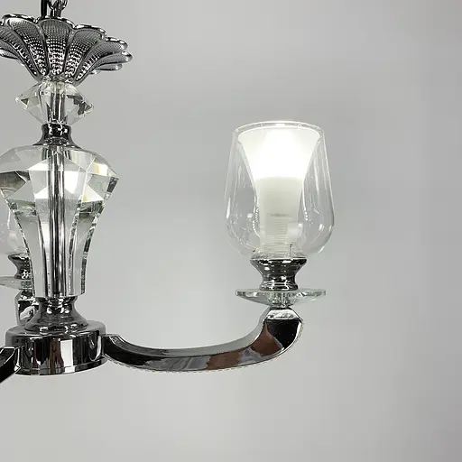 Люстра на 3 подвійних плафони із елементами білої екошкіри Line.F S 865/3 WT - фото 2