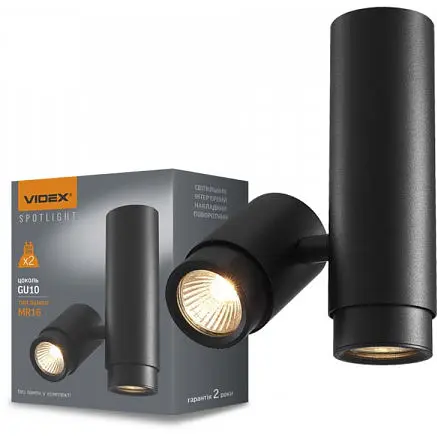 Світильник Videx під лампу GU10 SPF07 накладний поворотний подвійний чорний - фото 1