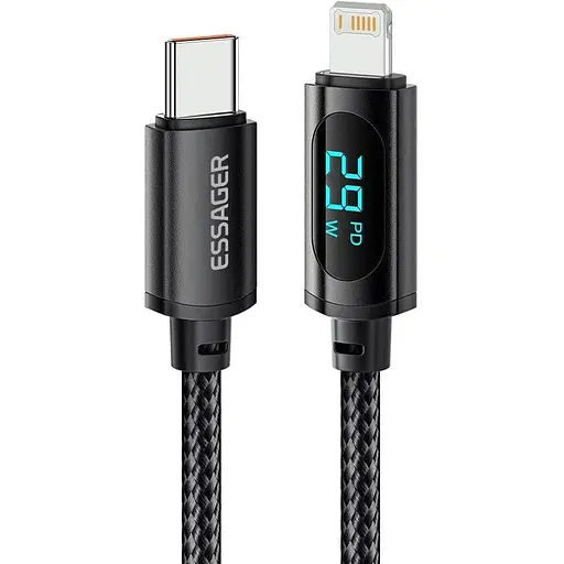 Кабель Essager Enjoy LED Digital Display USB Charging Cable Type C to Lightning 29W 1 м чорний (EXCTL-XY01-P)