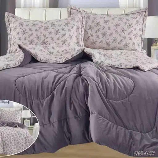 Постільна білизна Laura Grand 4 сезони QM-4-07 комбінована - зимова велюр євро комплект Сірий - фото 1