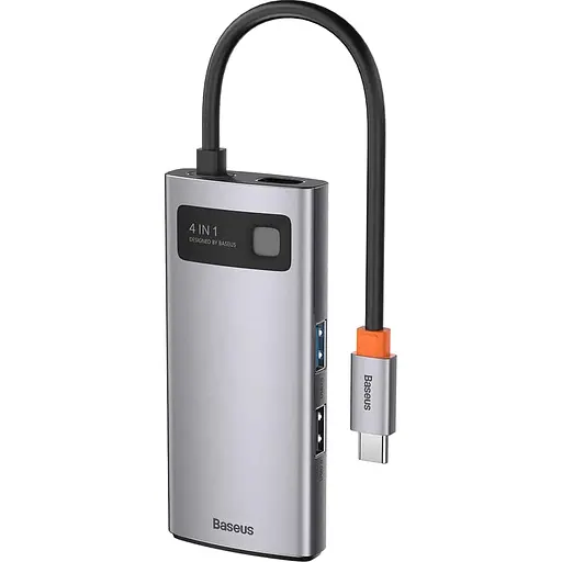 USB-хаб Baseus Metal Gleam Series 4-in-1 Multifunctional Type-C Hub Docking Station Gray (CAHUB-CY0G) [75254]