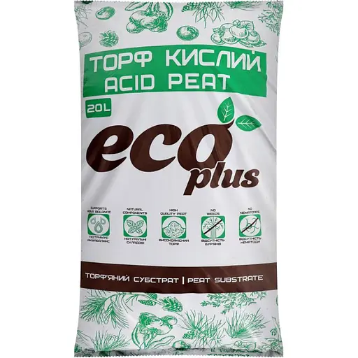 Торф'яний субстрат Eco Plus Торф кислий 20 л (000018999) - фото 1