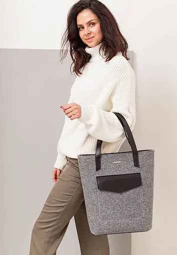 Фетрова жіноча сумка Шоппер D.D. з шкіряними чорними вставками - фото 8