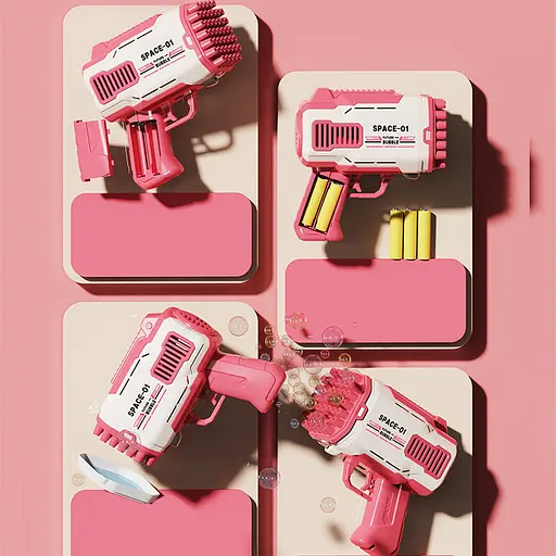 Пістолет для мильних бульбашок Bubble Gun 698-20 з насадками на 32/45 отворів 50ml Pink - фото 4