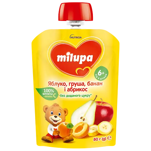 Фруктовое пюре Milupa Pouch Яблоко, груша, банан и абрикос 80 г