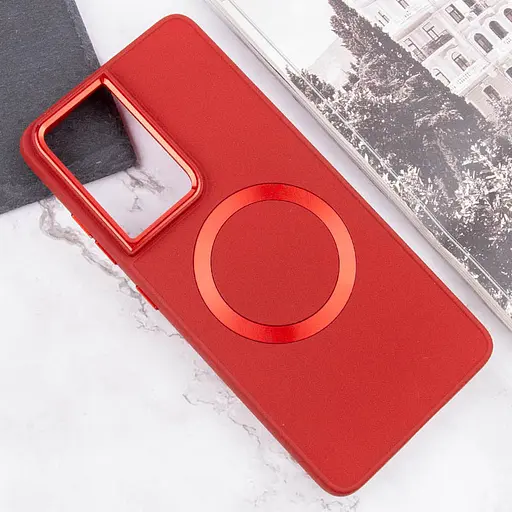 TPU чехол Bonbon Metal Style with MagSafe для Samsung Galaxy S22 Ultra Красный / Red - фото 4