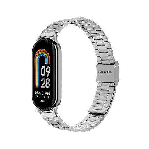 Ремешок для фитнес-браслета Tamister для Xiaomi Mi Band 8 и 9 металлический тип В с застежкой серебристый - фото 2