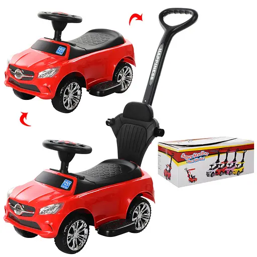 Каталка-толокар Bambi M 3503C-3 с родительской ручкой и музыкой для малыша, красная - фото 3