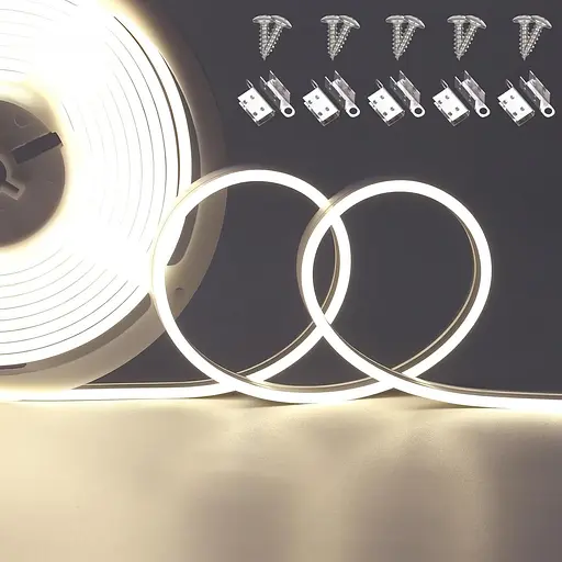 Неонова світлодіодна стрічка JOYLIT 24 В, 5 м, натуральний білий, 6500 K, IP67 Водонепроникна, 4 x 10 мм Тонка бічна смуга