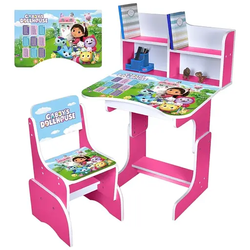 Дитяча парта Bambi N 2071-20-8 Gabby's Dollhouse з таблицею множення та стільчик малинова