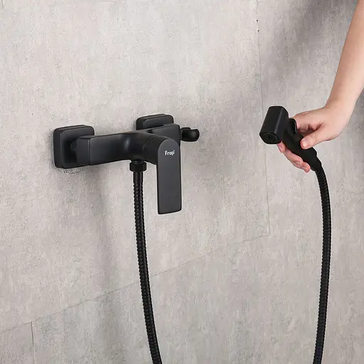 Змішувач для гігієнічного душу зовнішнього монтажу 150 мм Frap F2071-6, Чорний матовий - фото 2