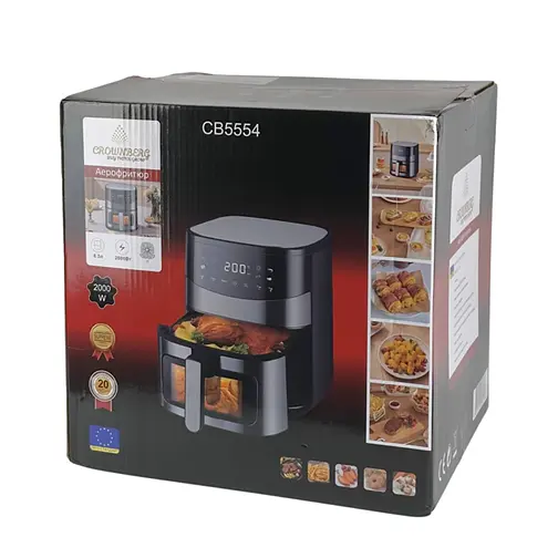 Аерофритюрниця Crownberg CB-5554 з антипригарною чашею безолійна 6.5л 2000Вт Чорний - фото 4