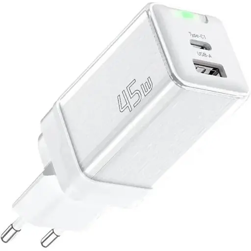 Зарядний пристрій Essager Zhiqi 45W GaN Travel Charger A+C євровилка біле - фото 1