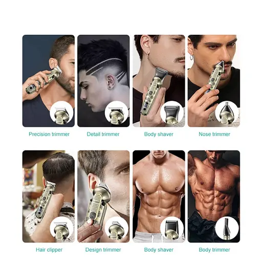 Машинка для стрижки волосся VGR V-103 (8 в 1) LCD для бороди та носа + підставка Бронза - фото 8