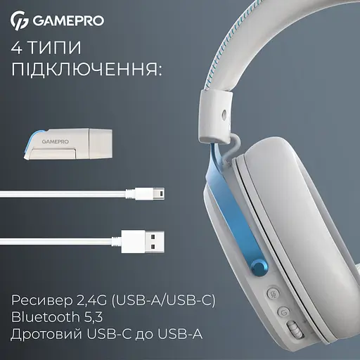 Навушники GamePro Asgard Freya Pro Wireless White/Blue (HSW201WB) - фото 6