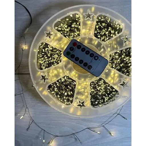 Гірлянда Роса мішура на зеленому проводі 30 метрів 900 LED Тепло білий - фото 1