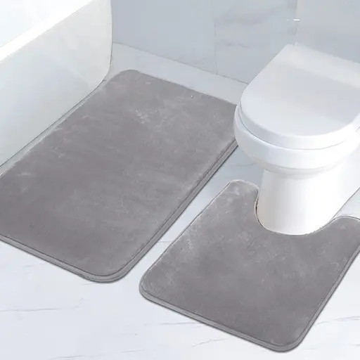 Набор 2 шт Антискользких Мягких ковриков для ванной Aquarius с эффектом памяти 50х80 см и U-контурный 50х50 см Серый Гладкий - фото 6