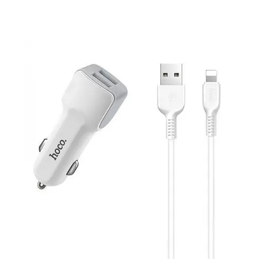 Автомобільний зарядний пристрій Hoco Z23 grand style dual-port car charger with Lightning 2USB 2.4A Білий - фото 1