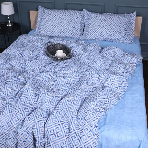 Простыня на резинке MirSon Поплин 00-5 Geometry Blue 120х200 см голубая (2200009704352) - фото 3