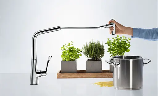 Змішувач Hansgrohe Metris Select 320 2jet кухонний з витяжним виливом 73820000 Хром - фото 3