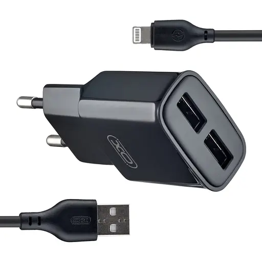 Мережевий зарядний пристрій XO L92C EU dual 2.4A Charger with Lightning cable ( NB103 ) Чорний - фото 1
