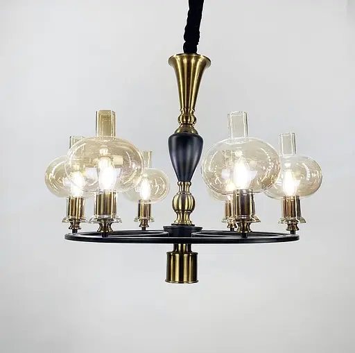 Класична підвісна люстра з 7 янтарними плафонами | Арт. ZL 1570/6 A | Line F - фото 1